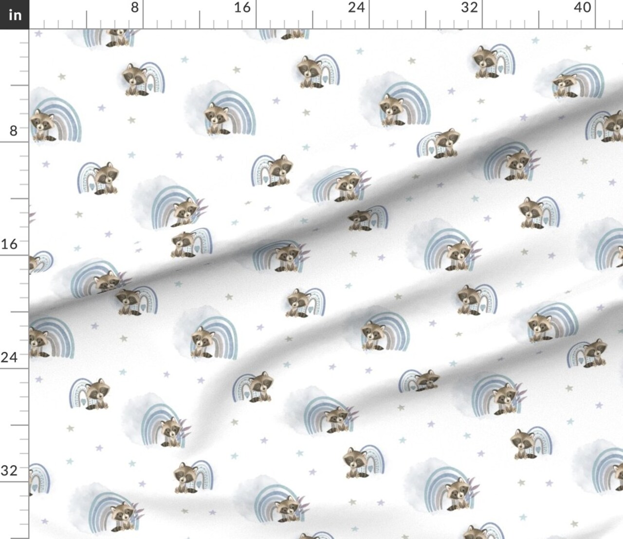 Woodland Nursery Cute Raccoons Watercolor Blue Rainbow Kids Forest Animals Baby Custom Printed Fabric by Spoonflower Various Fabrics by the Yard or Fat Quarter